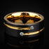 Men's 8mm Tungsten Black Gold Groove Line CZ Comfort-Fit Wedding Band